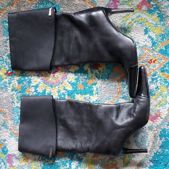 CHANEL Leather Folded Over Pointed Cap Toe Mid Calf Boots Size 36